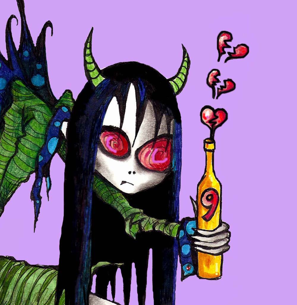 Dark Fantasy Art 11" x 17" large art print evil goth fairy faery love potion number 9 creepy cute girl big eye illustration drawing
