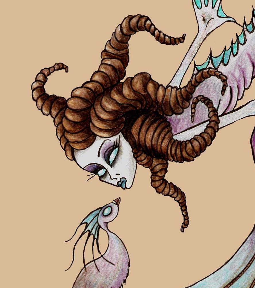 fantasy art print 5 x 7 demon dark evil faery fairy lady creature bird scary creepy spooky devil weird strange drawing illustration painting